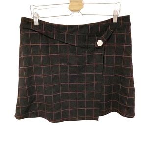 Patrizia Luca Womens XL Black Red Grid Print Wrap Zip‎ Back Mini Skirt